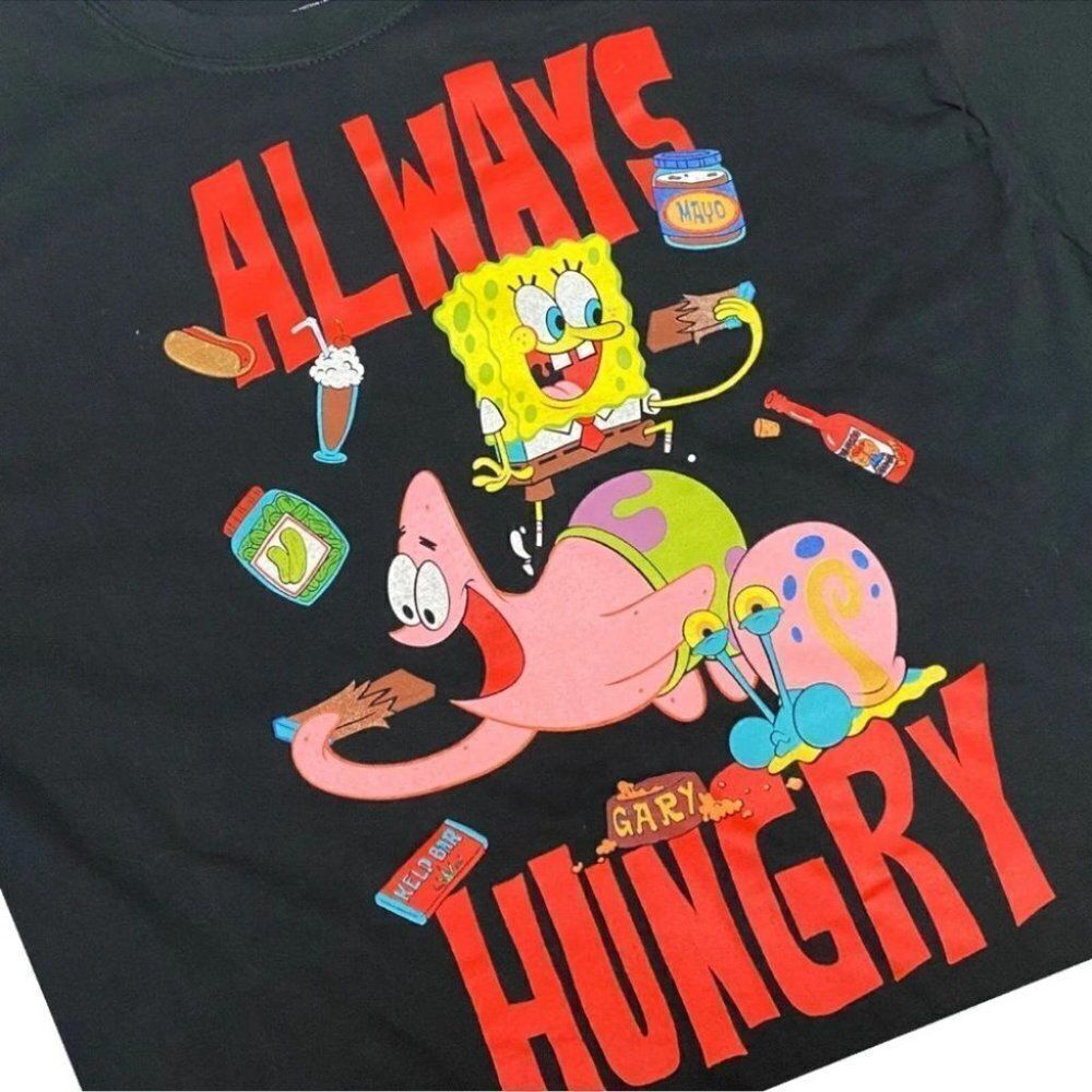 SpongeBob Adult L Always Hungry Graphic T-Shirt Patrick Gary Snacks Fun‎ Novelty